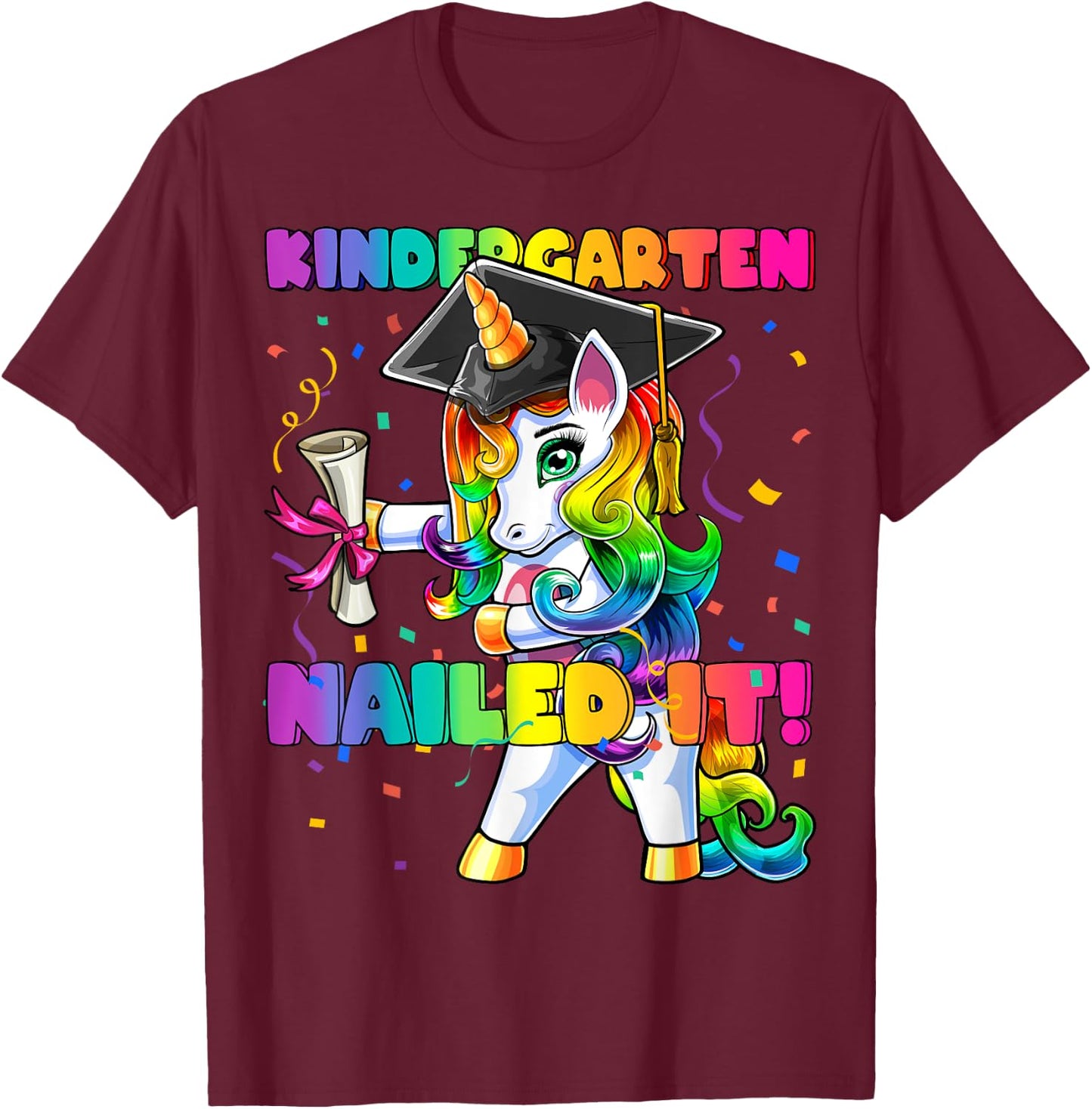 Flossing Unicorn Kindergarten Graduation Cap Gift Girls T-Shirt - T-Shirt | Maroon