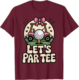 Let's Par Funny Golf Pun Retro Golf Cart Bachelorette T-Shirt - T-Shirt | Maroon