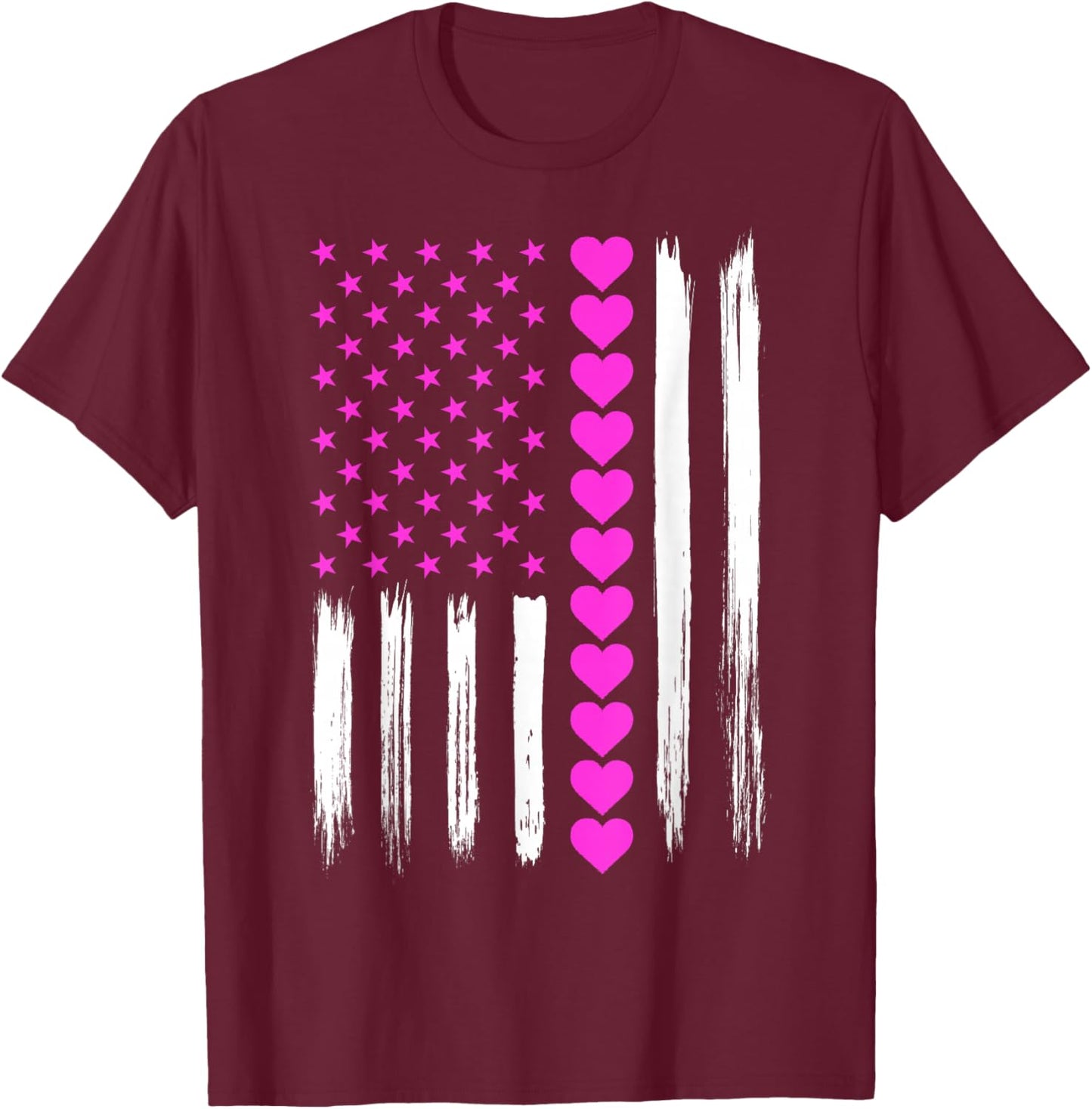 Valentines Love Pink Hearts US American Flag Patriotic Lover T-Shirt - T-Shirt | Maroon