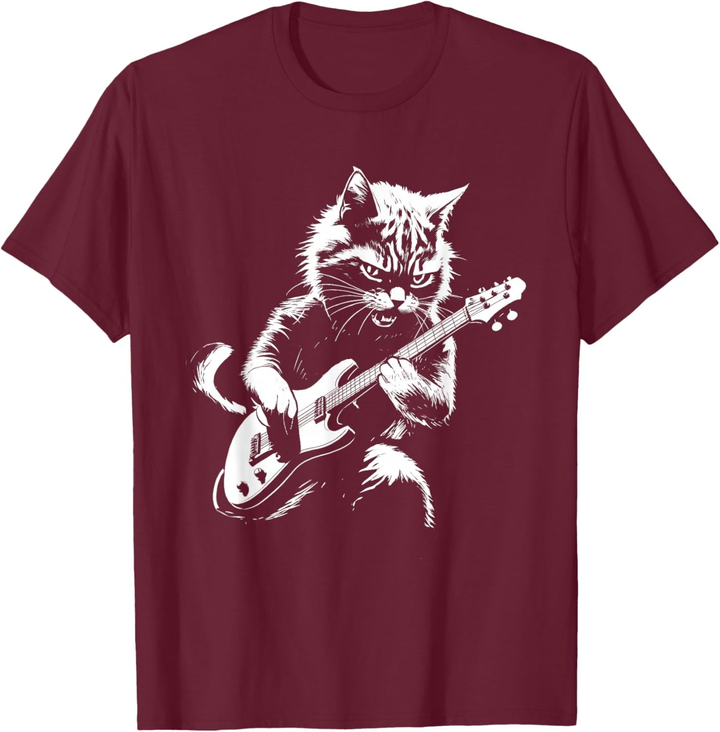 Cat Playing Electric Guitar - Cat Lover Kitten Owner Kitty T-Shirt - T-Shirt | Maroon