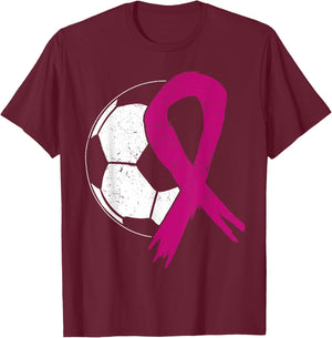 Breast Cancer Soccer Ball Pink Ribbon Carcinomas Sport Kick T-Shirt - T-Shirt | Maroon