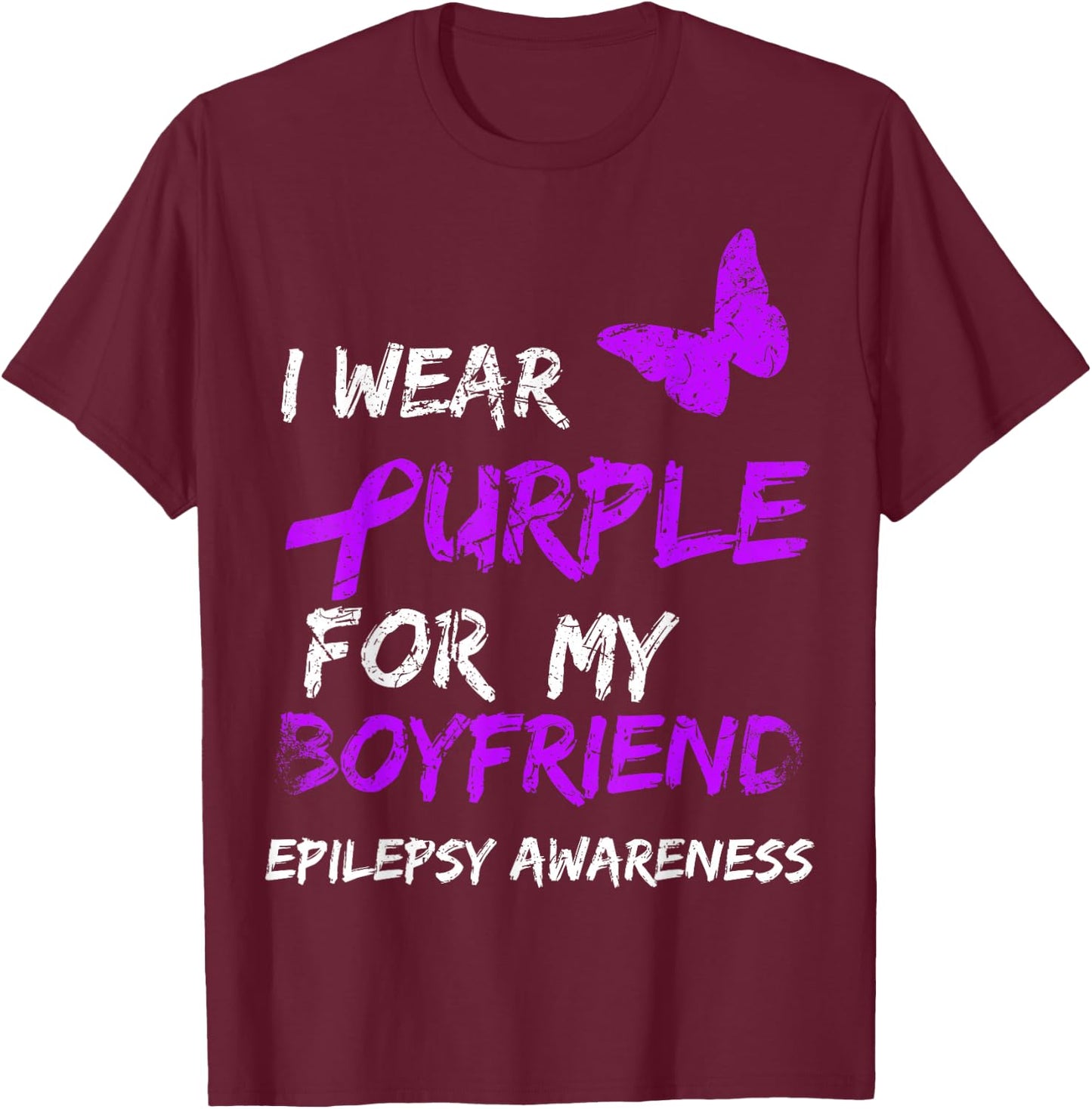 Epilepsy I Wear Purple For My Boyfriend Ribbon T-Shirt - T-Shirt | Maroon