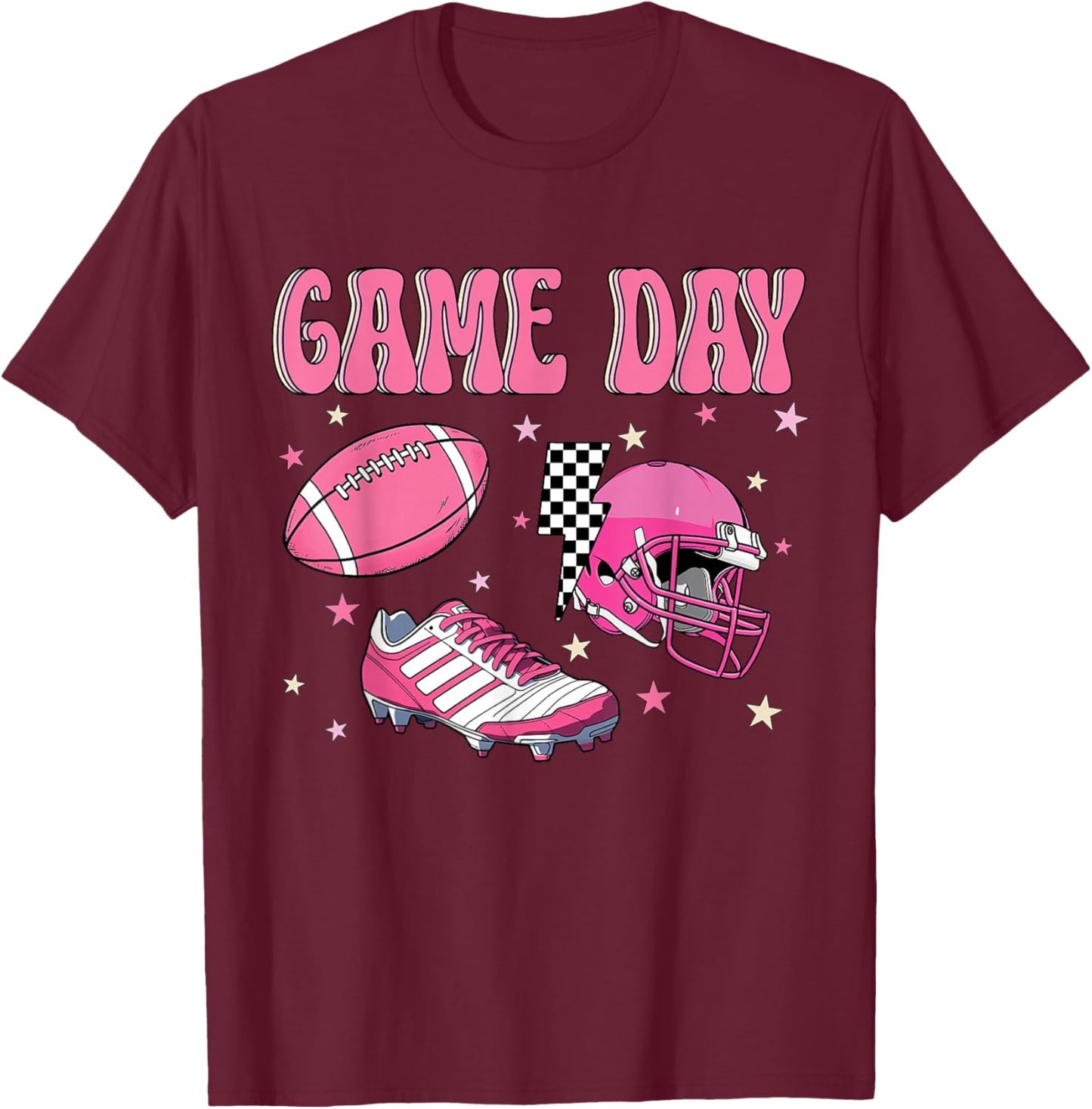 Pink Football Game Day Jersey - Sporty Fan Apparel T-Shirt - T-Shirt | Maroon