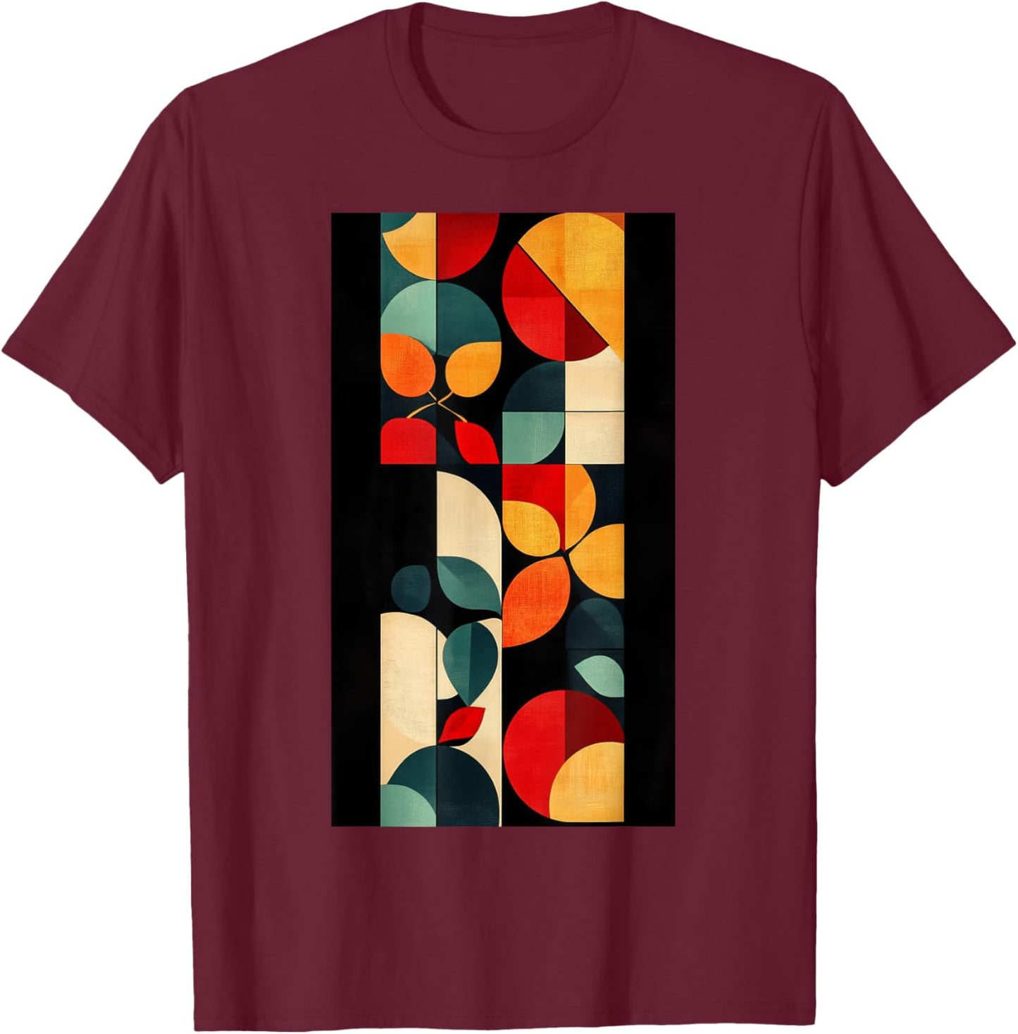 Geometric Pattern Abstract Floral Elements Colors T-Shirt - T-Shirt | Maroon
