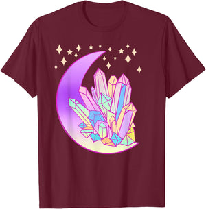 Pastel Goth Crystal Cluster Glowing Moon Kawaii Witch T-Shirt - T-Shirt | Maroon