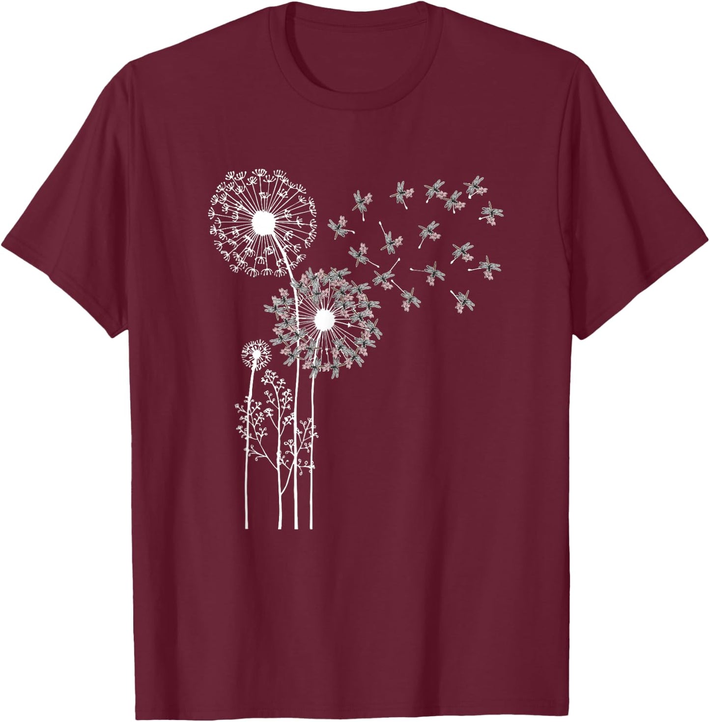 Forest Animal Insect Dandelion Dragonfly T-Shirt - T-Shirt | Maroon