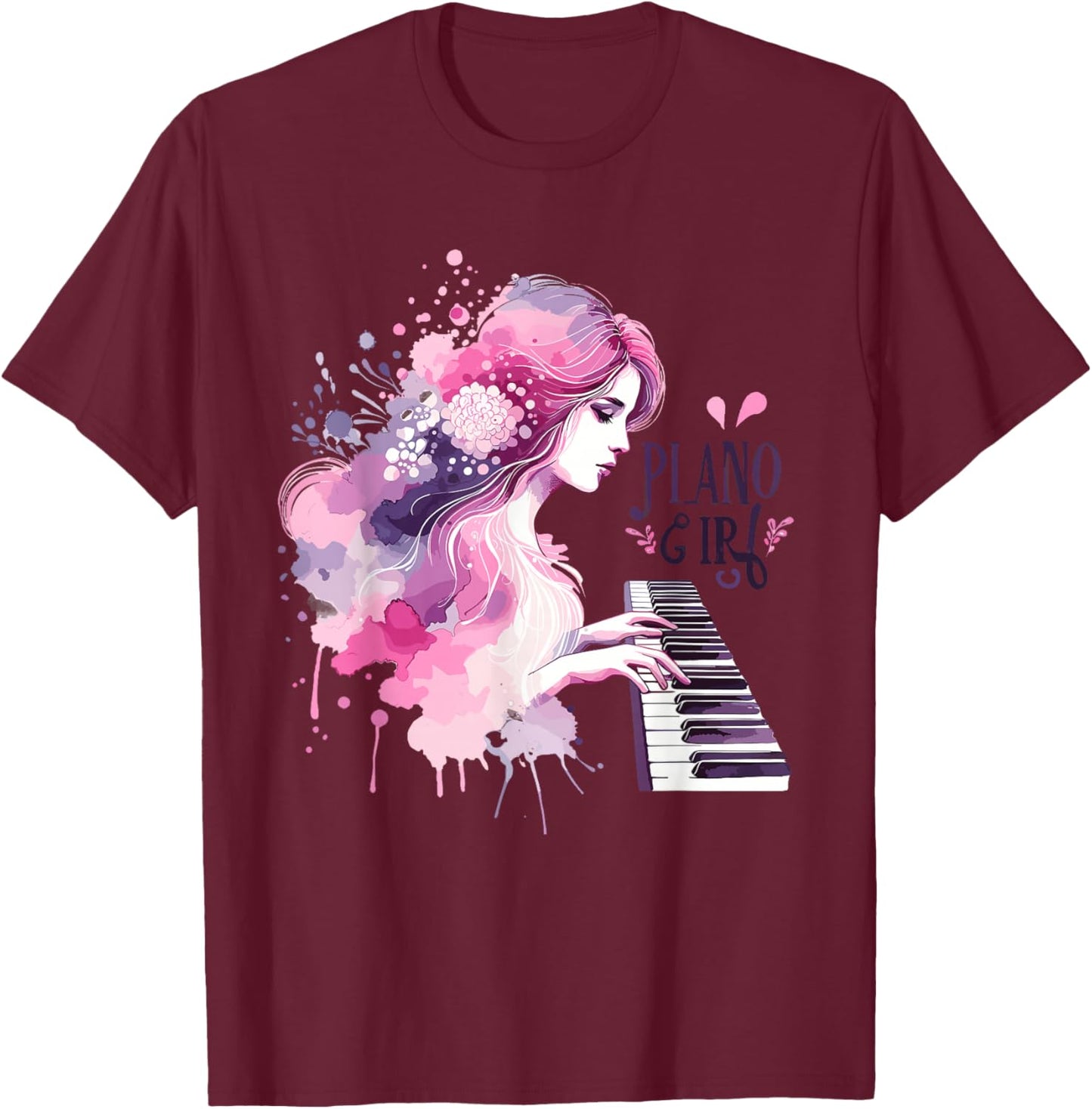Cute Piano Girl Pianist Keyboard Musician Classical Music T-Shirt - T-Shirt | Maroon