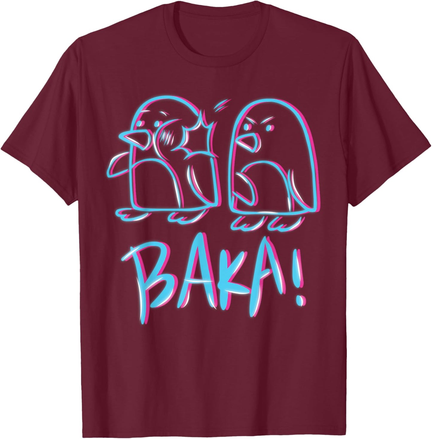 Kawaii Baka Penguin Ear Fig for Otakus, Anime and Manga T-Shirt - T-Shirt | Maroon