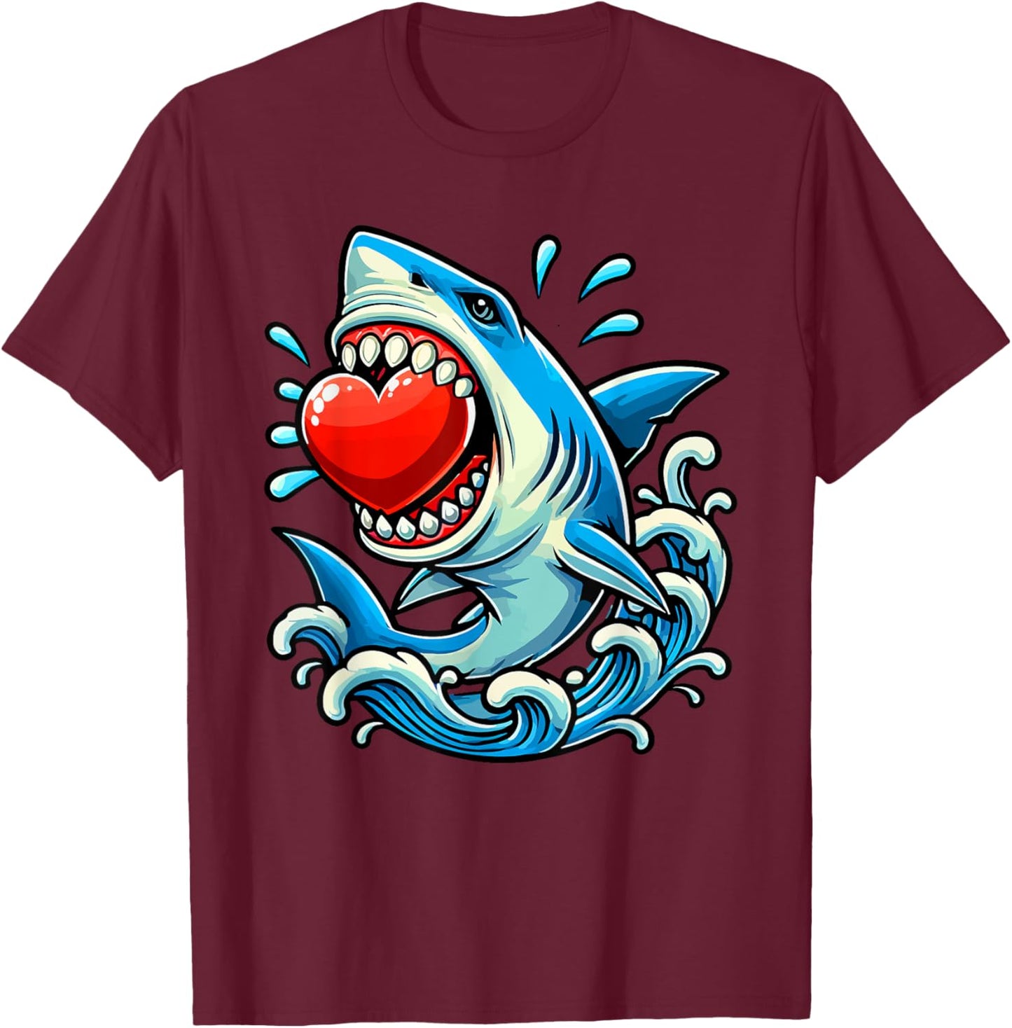 Shark Holding Hearts Valentine's Day Kids Family Group T-Shirt - T-Shirt | Maroon