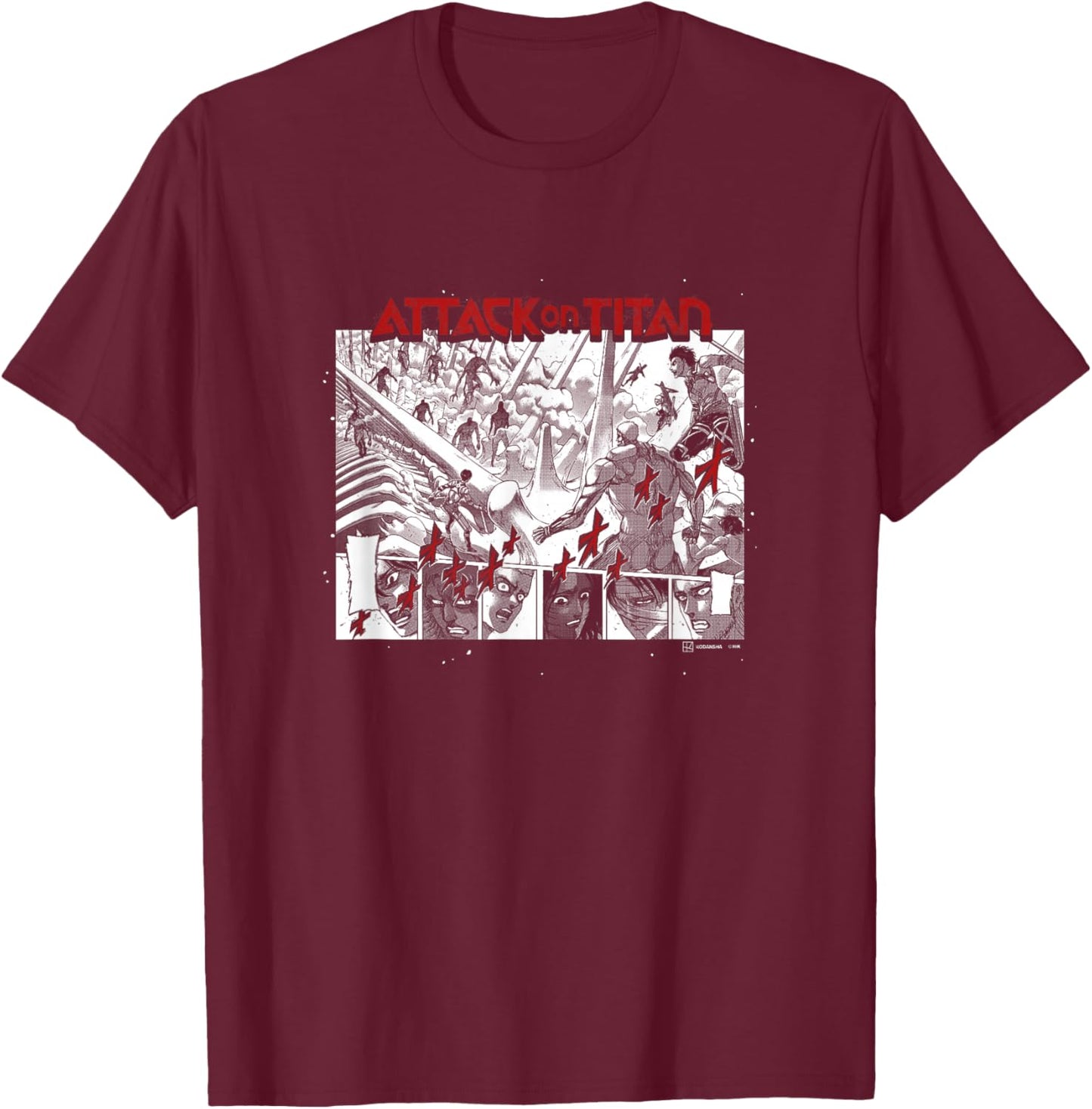 Attack on Titan Epic Scene Reactions Panels Big Manga Poster T-Shirt - T-Shirt | Maroon