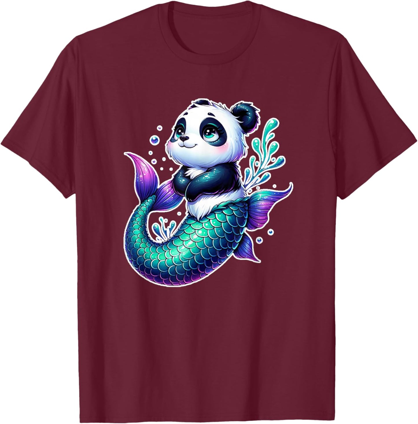 Mermaid Panda For Girl Who Love Panda Bear Mermaids Magical T-Shirt - T-Shirt | Maroon