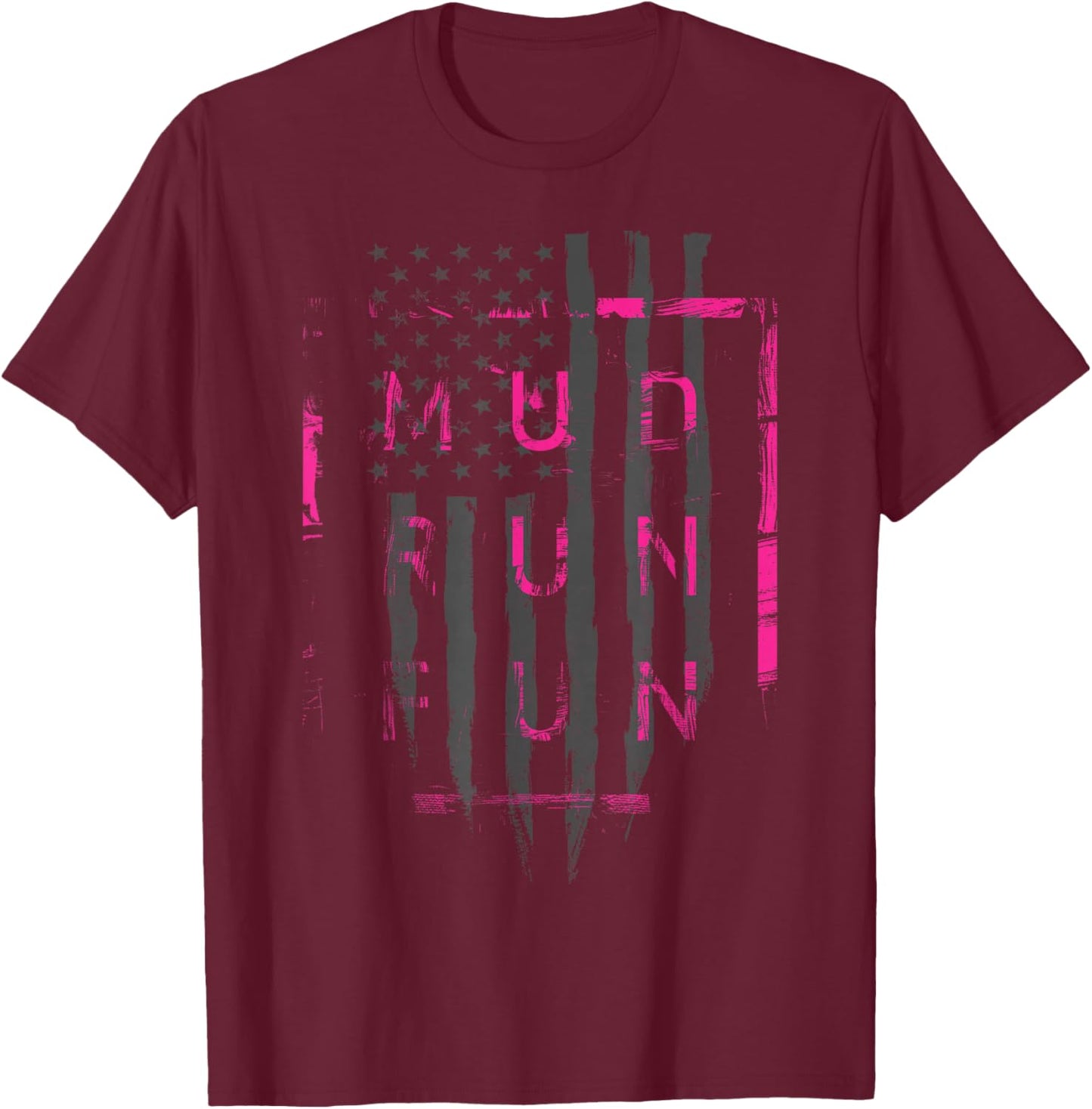 Mud Run Fun USA Flag Pink Mudder Trail Running and Mudding T-Shirt - T-Shirt | Maroon