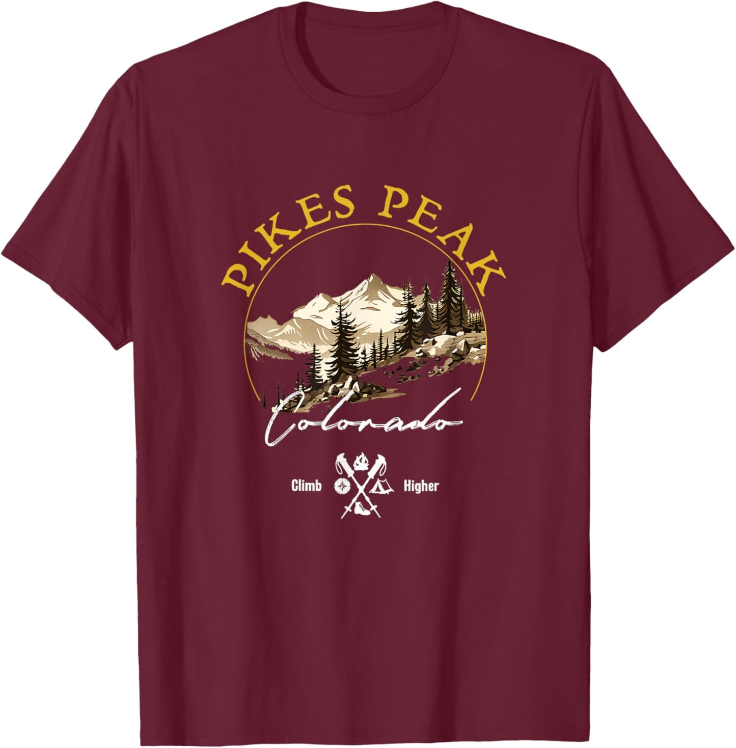 Pikes Peak Retro Vintage Apparel - Pikes Peak Souvenir T-Shirt - T-Shirt | Maroon