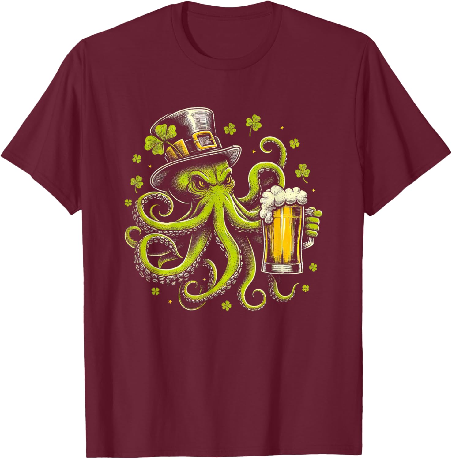 Irish Octopus With Beer St. Patrick's Day Ireland T-Shirt - T-Shirt | Maroon