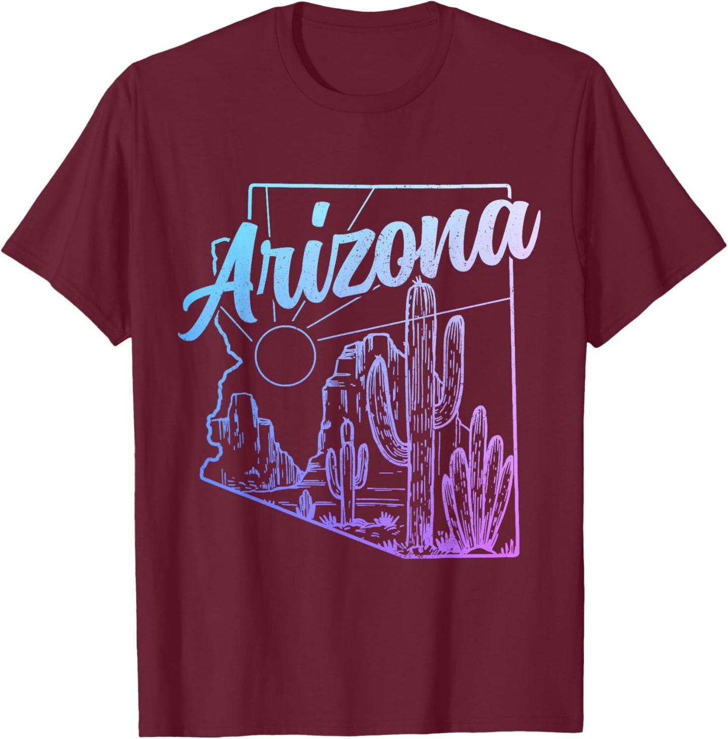 Arizona AZ Pride Cactus Desert State Map T-Shirt - T-Shirt | Maroon