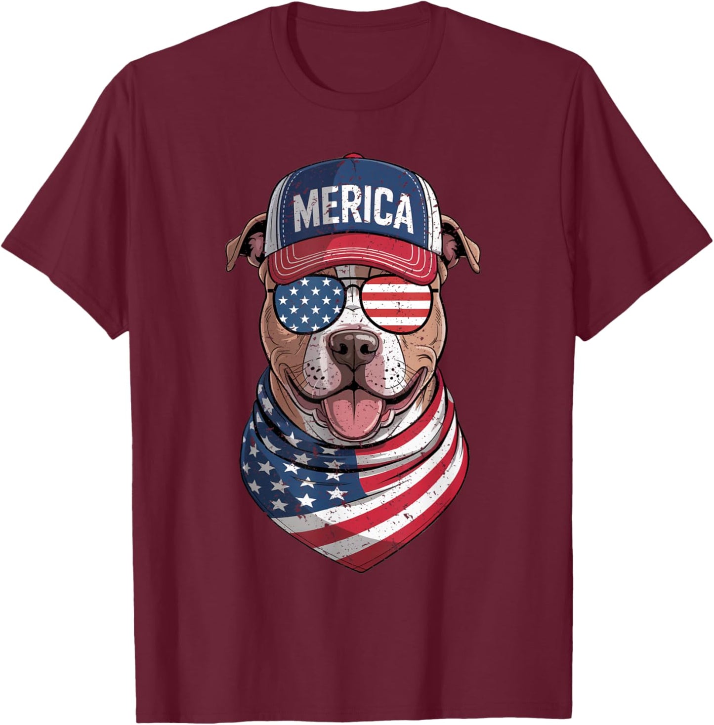 Pit Bull 4th of July US American Flag Pittie Dog Patriotic Men Women Kids T-Shirt - T-Shirt | Maroon