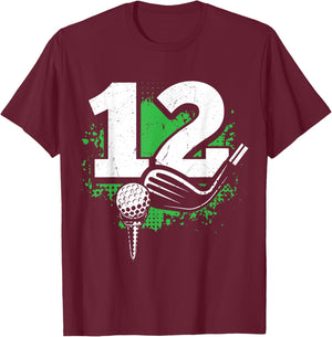 12th Birthday Boy Golf Player Golf 12 Years Old T-Shirt - T-Shirt | Maroon