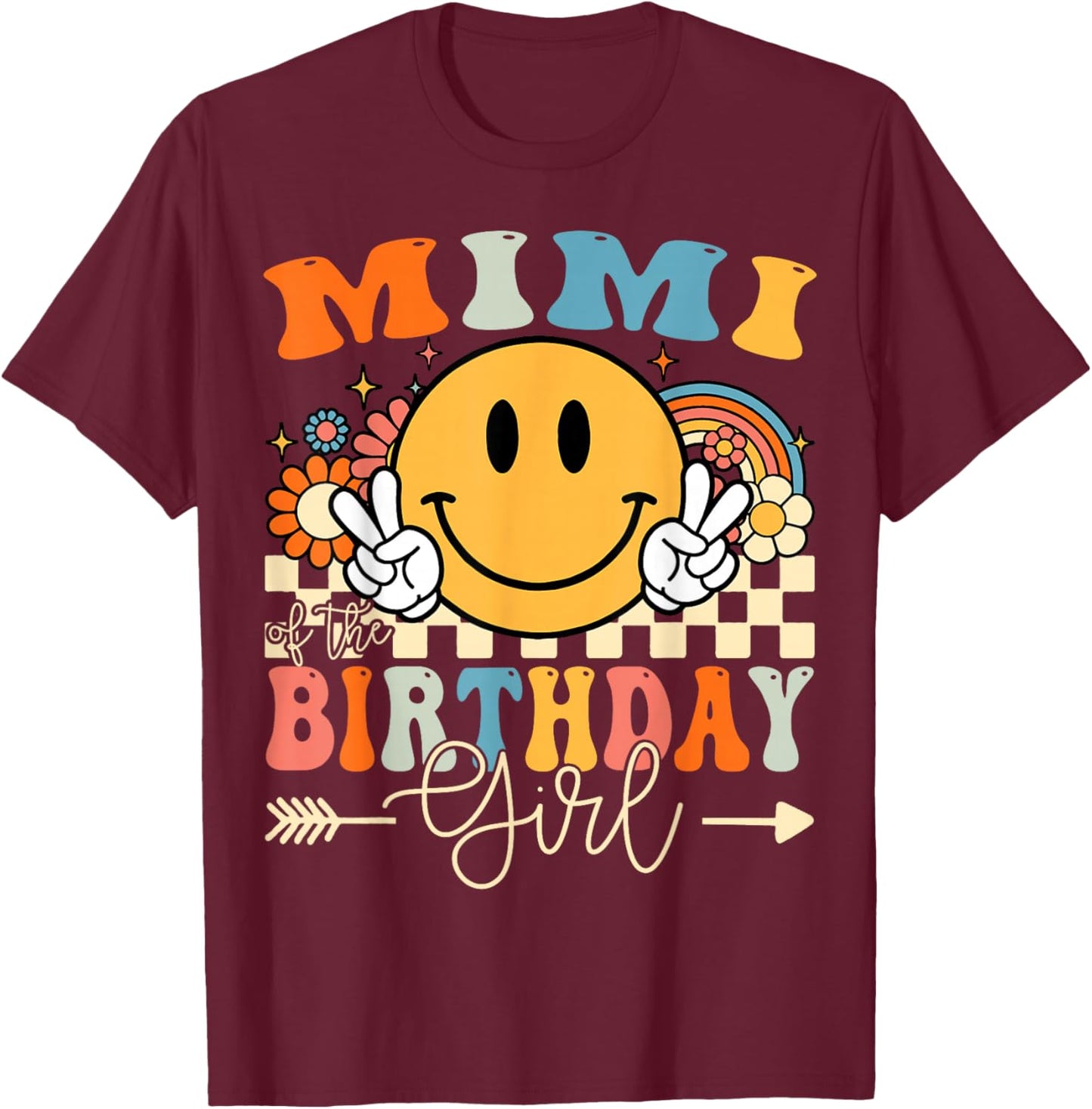 Mimi Of The Birthday Girl Groovy Retro Vintage T-Shirt - T-Shirt | Maroon