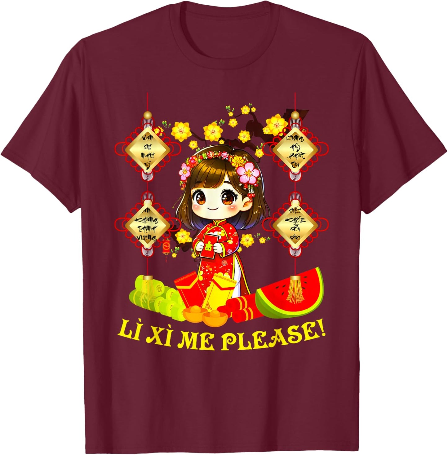 Li Xi Me Please Xuan At Ty Happy Tet Chuc Mung Nam Moi 2025 T-Shirt - T-Shirt | Maroon