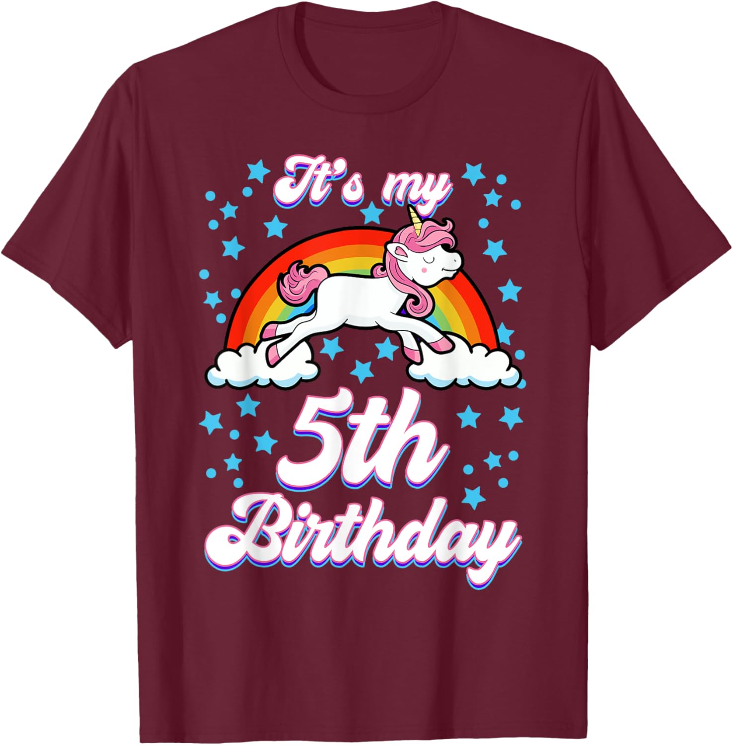 It's My 5th Birthday Unicorn Rainbow Bday Theme Party T-Shirt - T-Shirt | Maroon