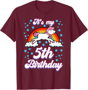 It's My 5th Birthday Unicorn Rainbow Bday Theme Party T-Shirt - T-Shirt | Maroon
