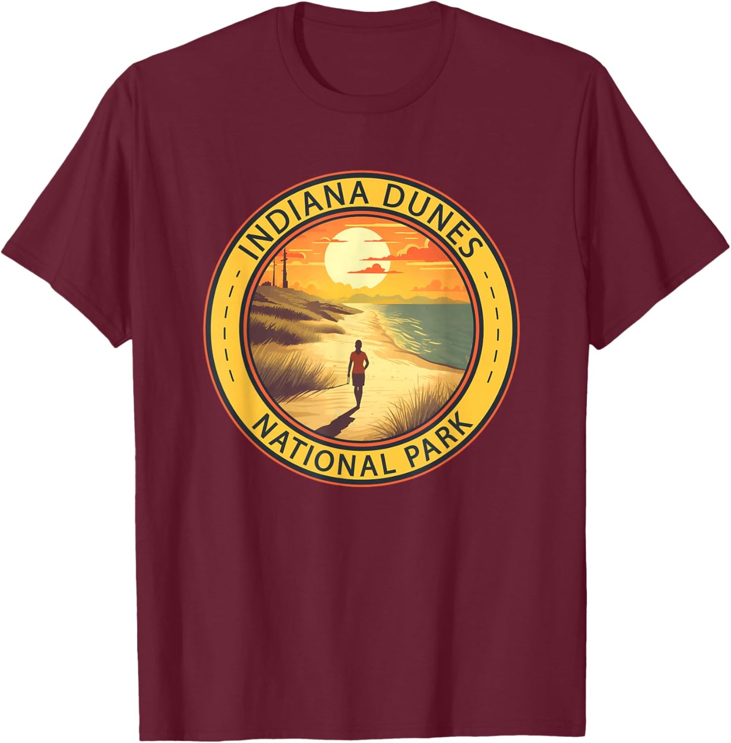 Indiana Dunes National Park Illustration Travel Art T-Shirt - T-Shirt | Maroon