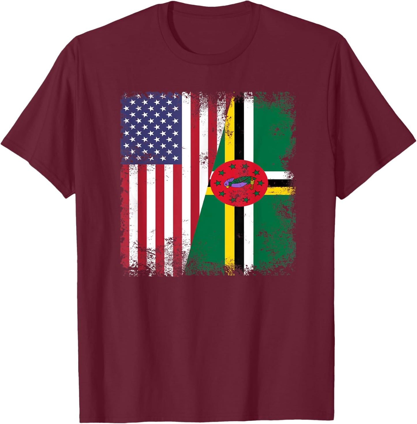 Half Dominican Flag | Vintage Dominica USA Gift T-Shirt - T-Shirt | Maroon