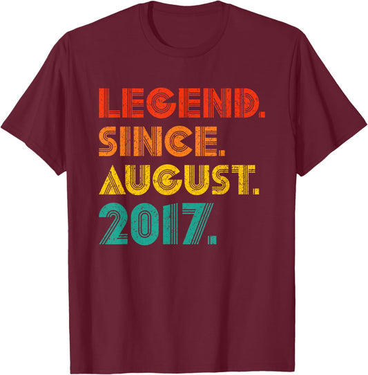 Legend Since August 2017 Birthday Gifts August 2017 Vintage T-Shirt - T-Shirt | Maroon