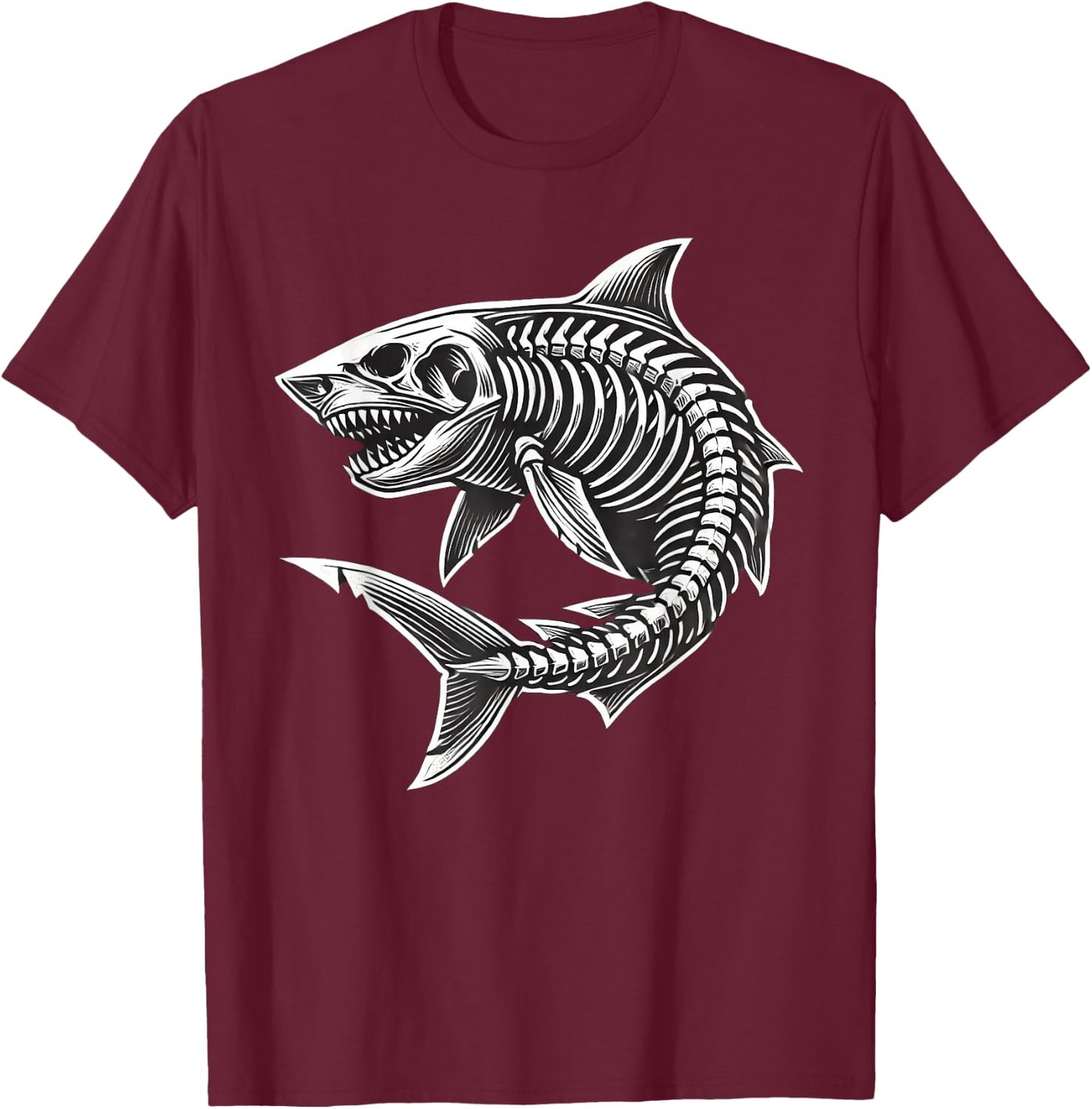 Shark Skeleton Halloween T-Shirt - T-Shirt | Maroon