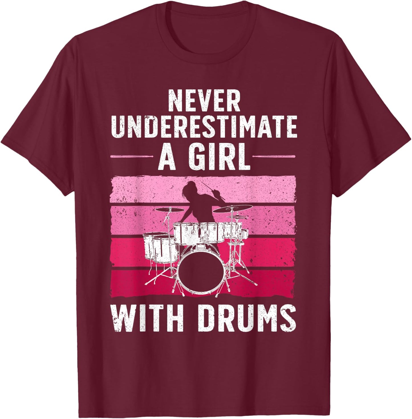 Funny Drummer Art For Girls Women Drumming Drum Set Drummer T-Shirt - T-Shirt | Maroon