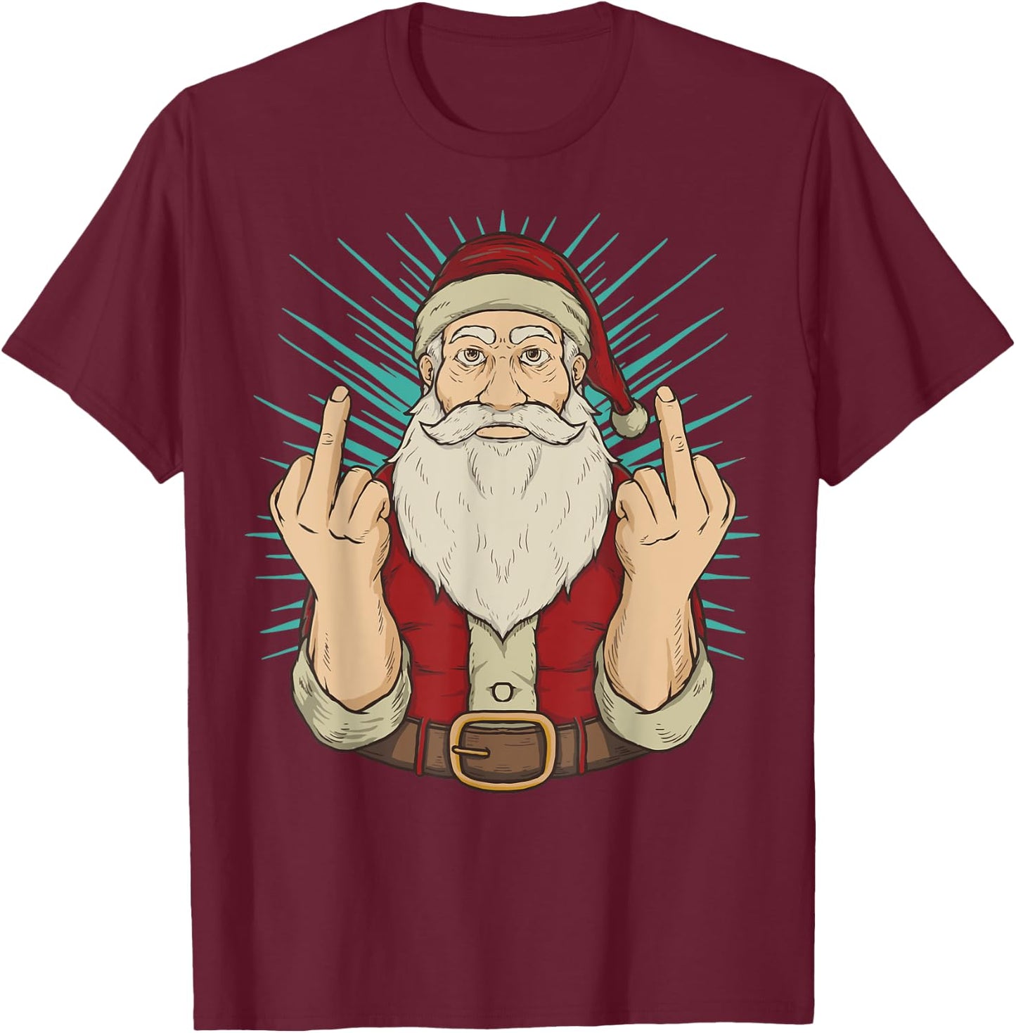 Flip Off Santa Claus Naughty Middle Finger Christmas X-Mas T-Shirt - T-Shirt | Maroon