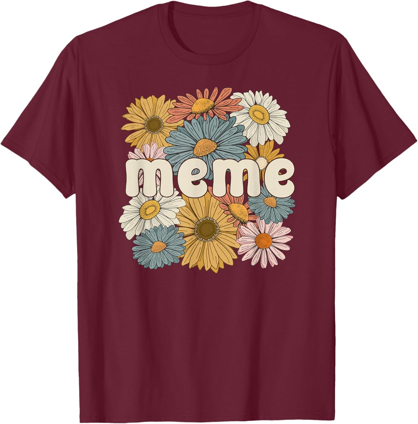 Groovy Meme Grandmother Flowers Meme Grandma T-Shirt - T-Shirt | Maroon