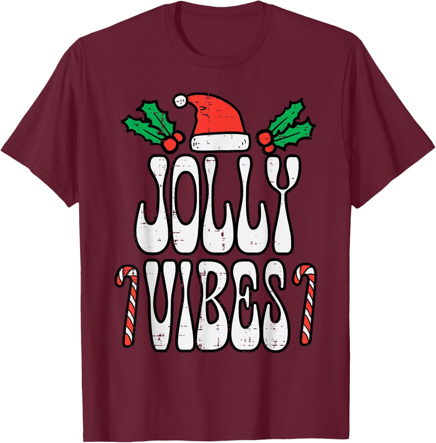 Christmas Jolly Vibes Retro Groovy Xmas Men Women Kids T-Shirt - T-Shirt | Maroon