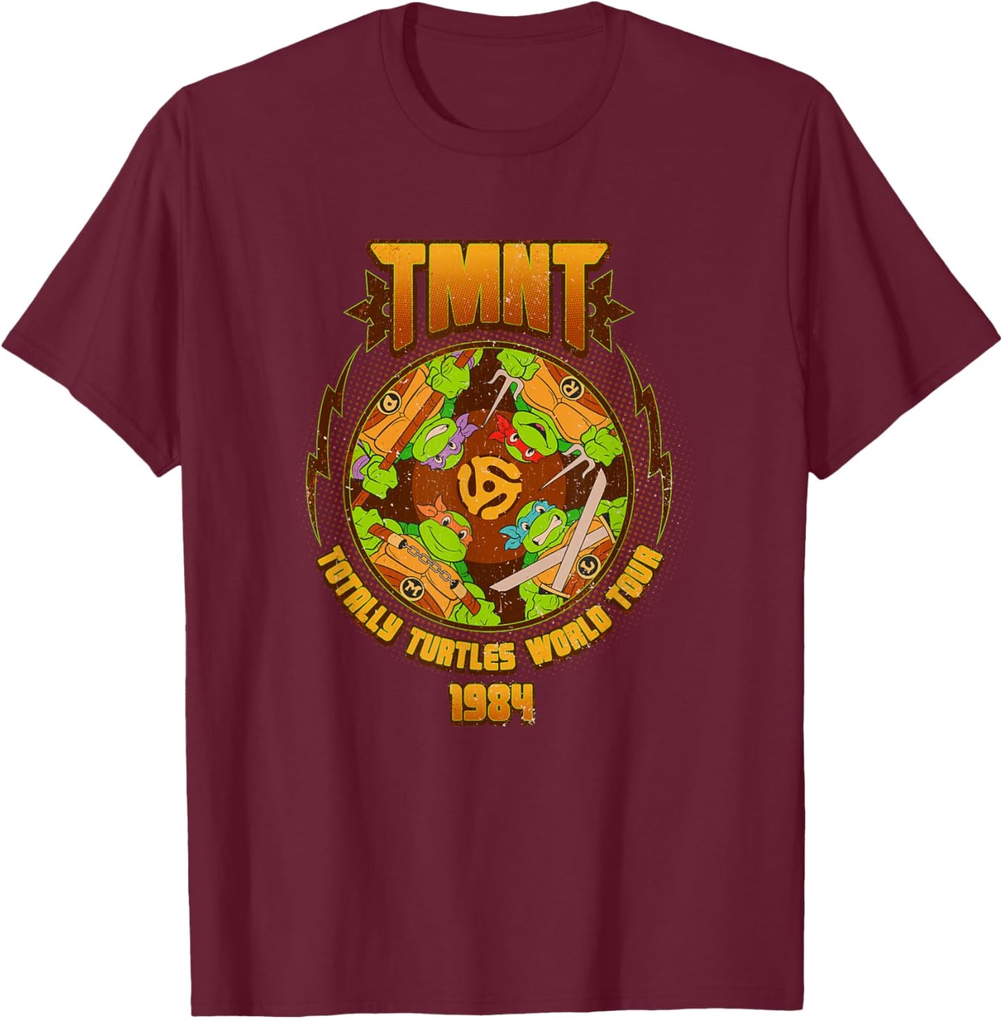 Teenage Mutant Ninja Turtles World Tour 1984 Vintage Logo T-Shirt - T-Shirt | Maroon