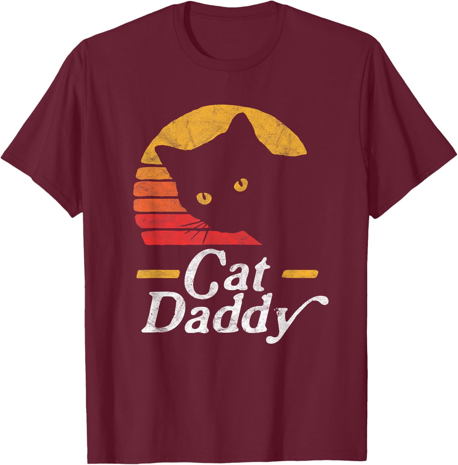Cat Daddy Vintage Eighties Style Cat Retro Distressed T-Shirt - T-Shirt | Maroon