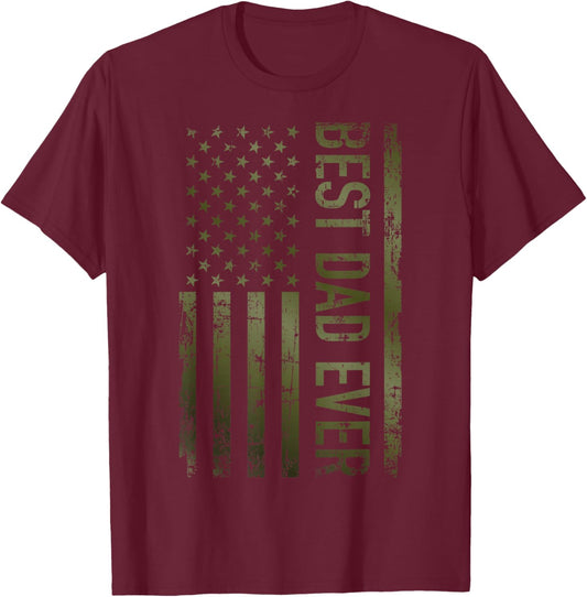 Best dad Ever American Military Camouflage Flag Gift Father T-Shirt - T-Shirt | Maroon