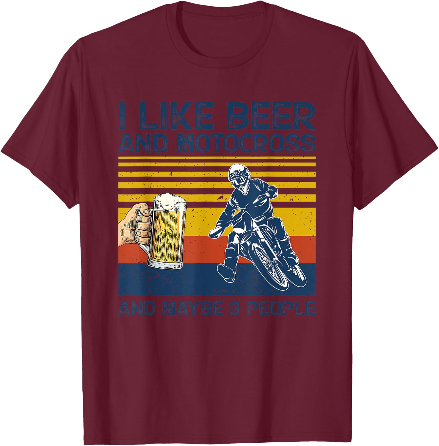 I Like Beer And Motocross And Maybe 3 People Vintage T-Shirt - T-Shirt | Maroon
