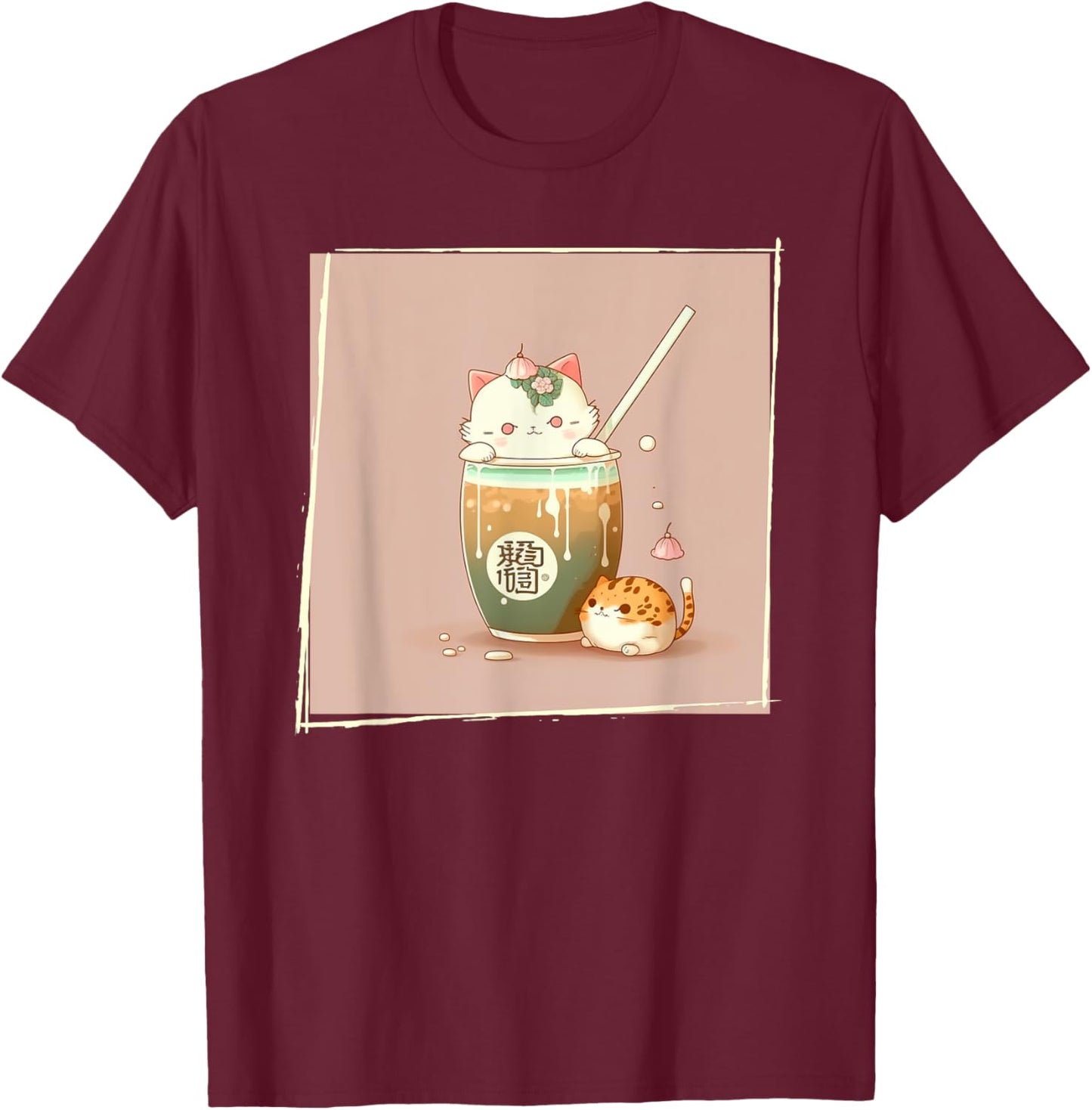 Boba Tea Cat Kawaii Anime Japanese Kawaii Neko Graphic Men Women Kids T-Shirt - T-Shirt | Maroon