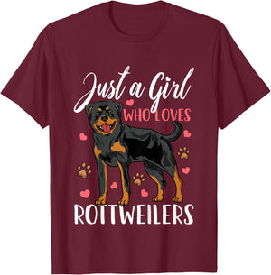 Kids Rottweiler Just A Girl Who Loves Rottweilers Gift T-Shirt - T-Shirt | Maroon