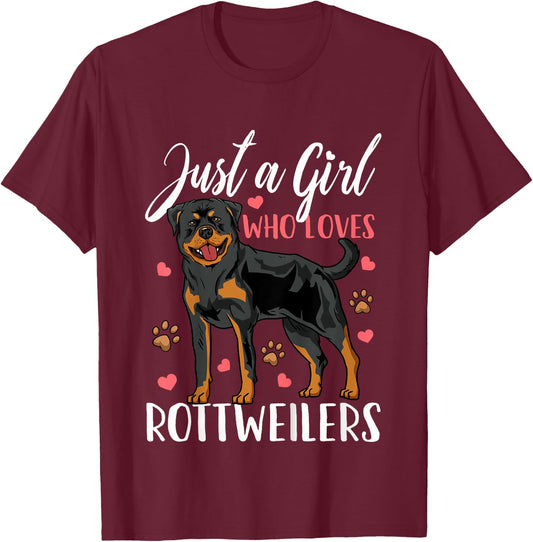 Kids Rottweiler Just A Girl Who Loves Rottweilers Gift T-Shirt - T-Shirt | Maroon
