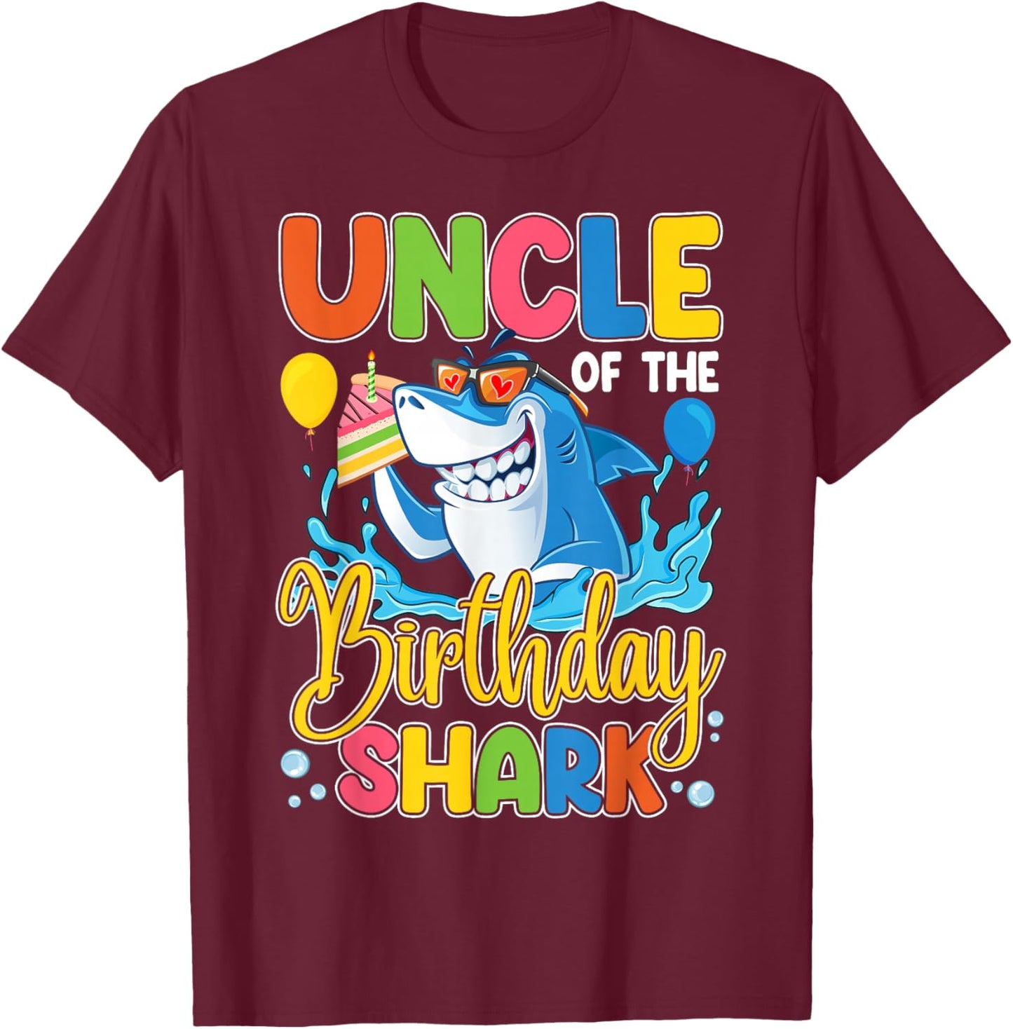 Funny Uncle Of The Shark Birthday Animal Lover Boys Girls T-Shirt - T-Shirt | Maroon