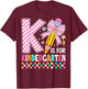 K is for Kindergarten Back to School Pencil Bow Retro T-Shirt - T-Shirt | Maroon