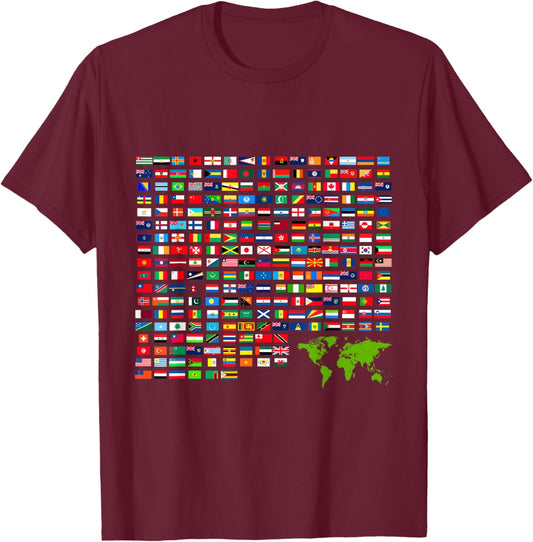 Coole Flaggen der Welt Illustration Neuheit Grafikdesigns T-Shirt - T-Shirt | Maroon