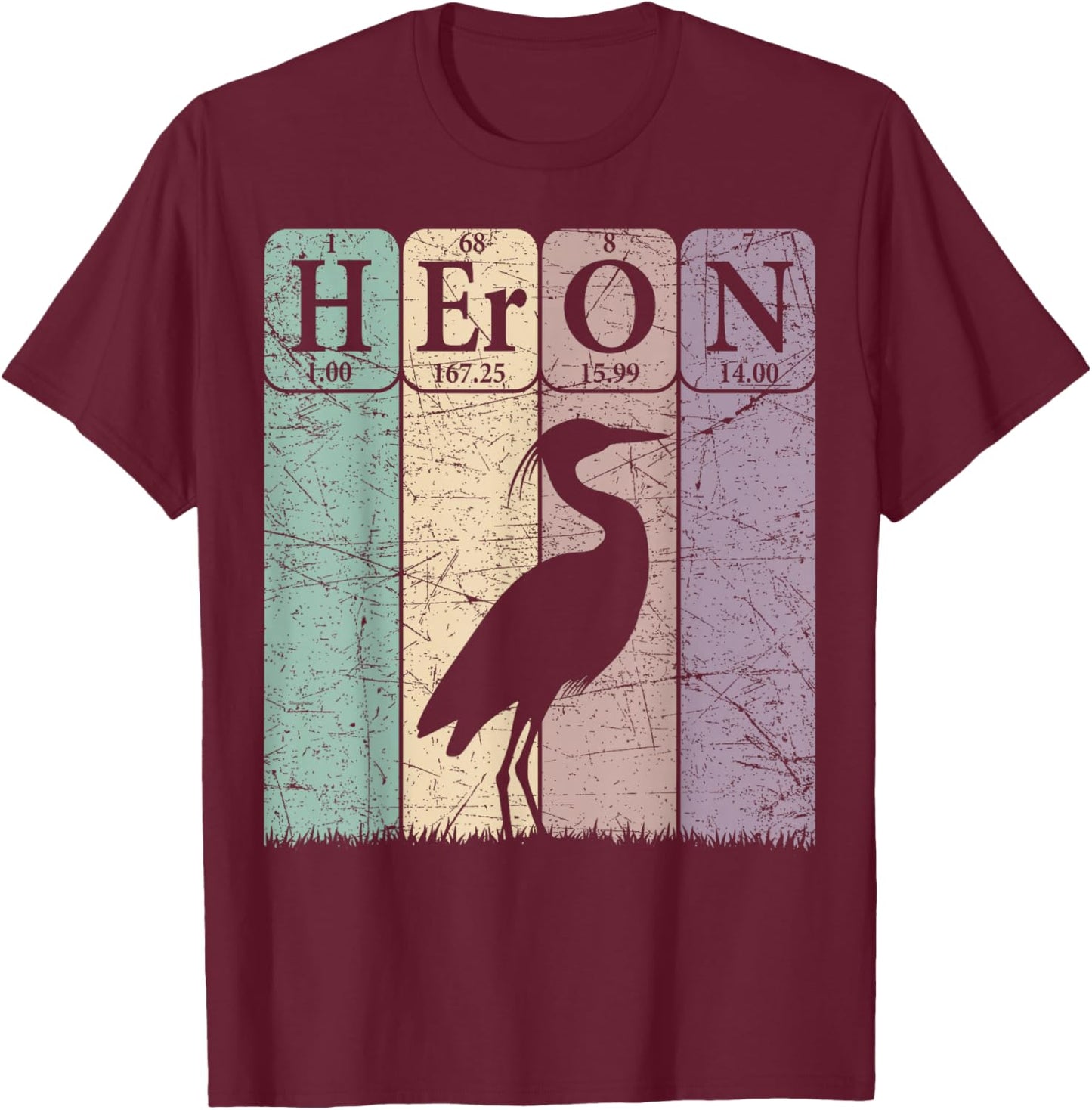 Heron Periodic Table Elements Birdwatching Ornithology T-Shirt - T-Shirt | Maroon