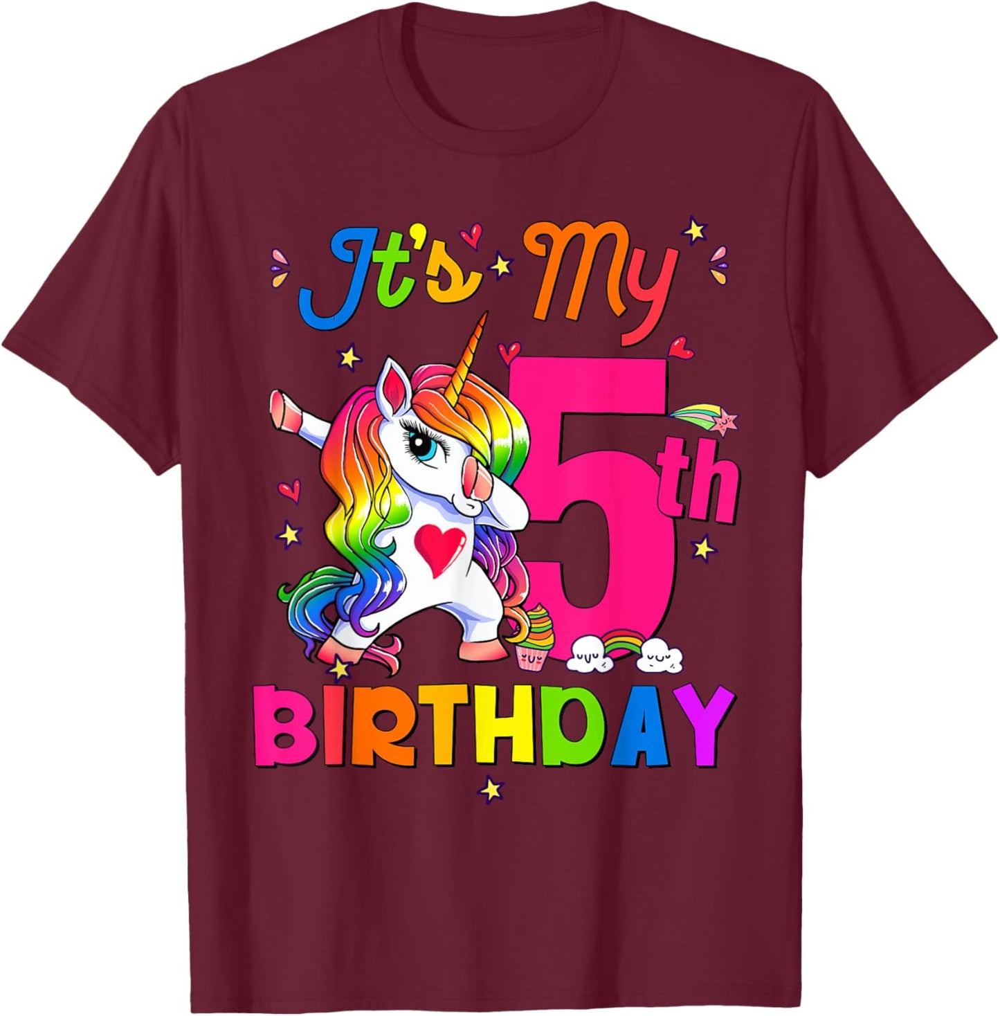 5 Years Old Unicorn It's My 5th Birthday Girl Party T-Shirt - T-Shirt | Maroon