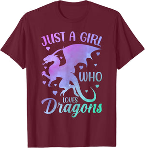 Cute Just A Girl Who Loves Dragons Women and Girls T-Shirt - T-Shirt | Maroon