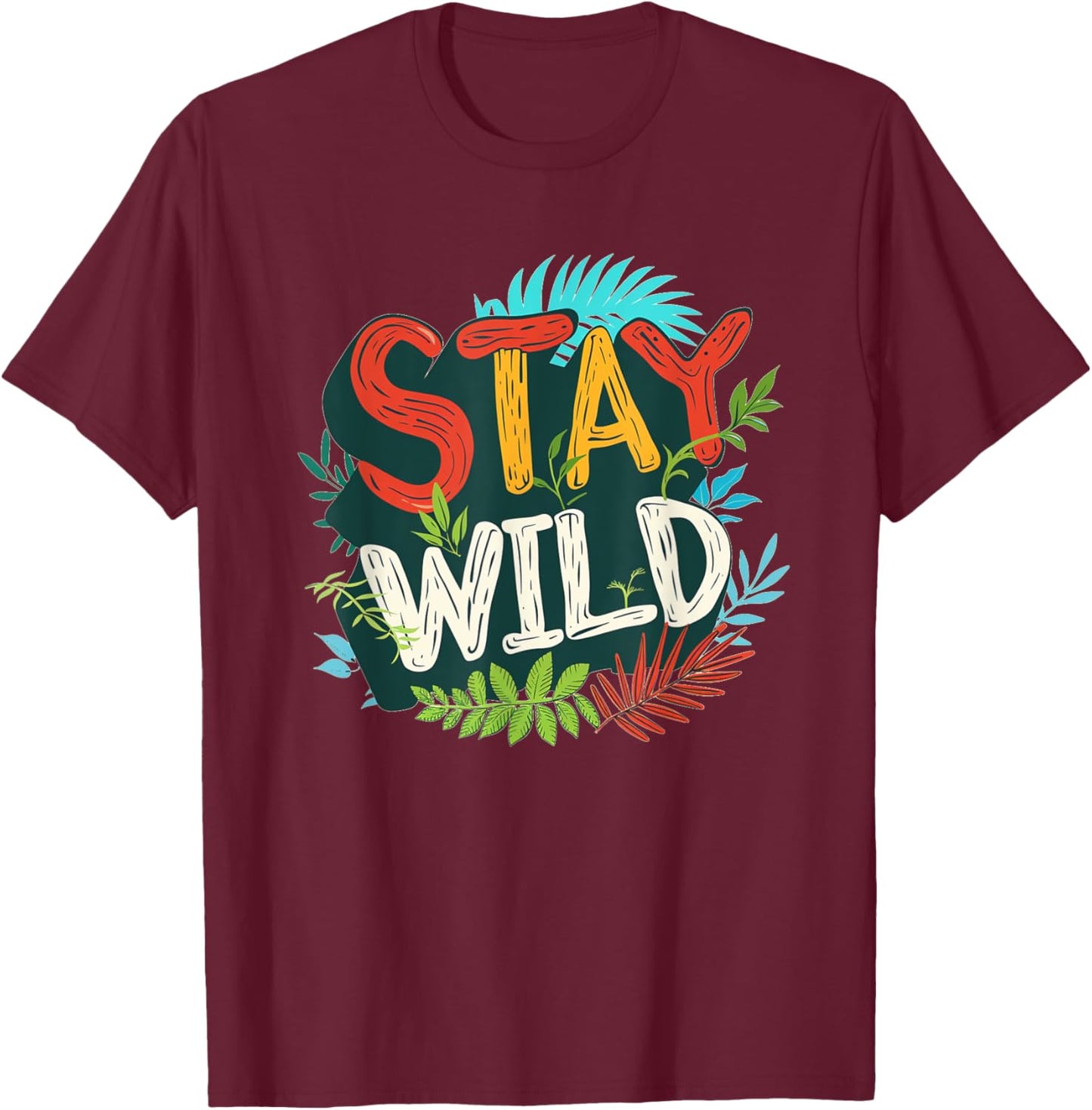 Multicolor Stay Wild Emblem T-Shirt - T-Shirt | Maroon