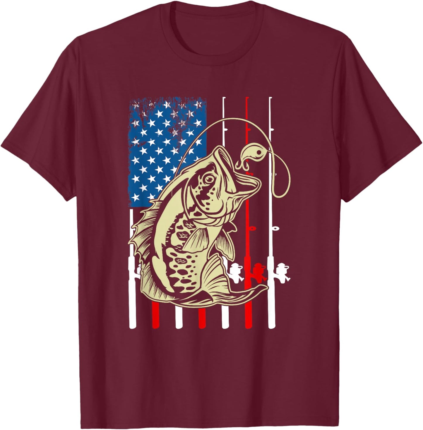 Fishing American Flag Vintage Fishing Lover Bass Fisherman T-Shirt - T-Shirt | Maroon