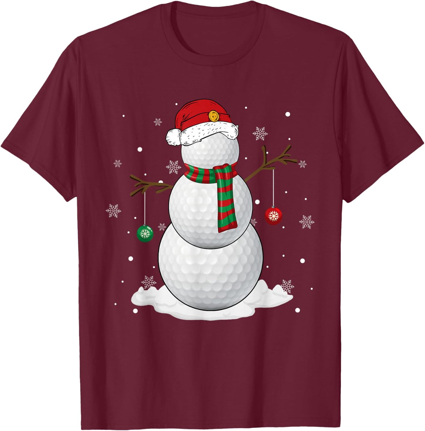 Golf Ball Snowman Santa Hat Christmas Pajama Xmas Holiday T-Shirt - T-Shirt | Maroon