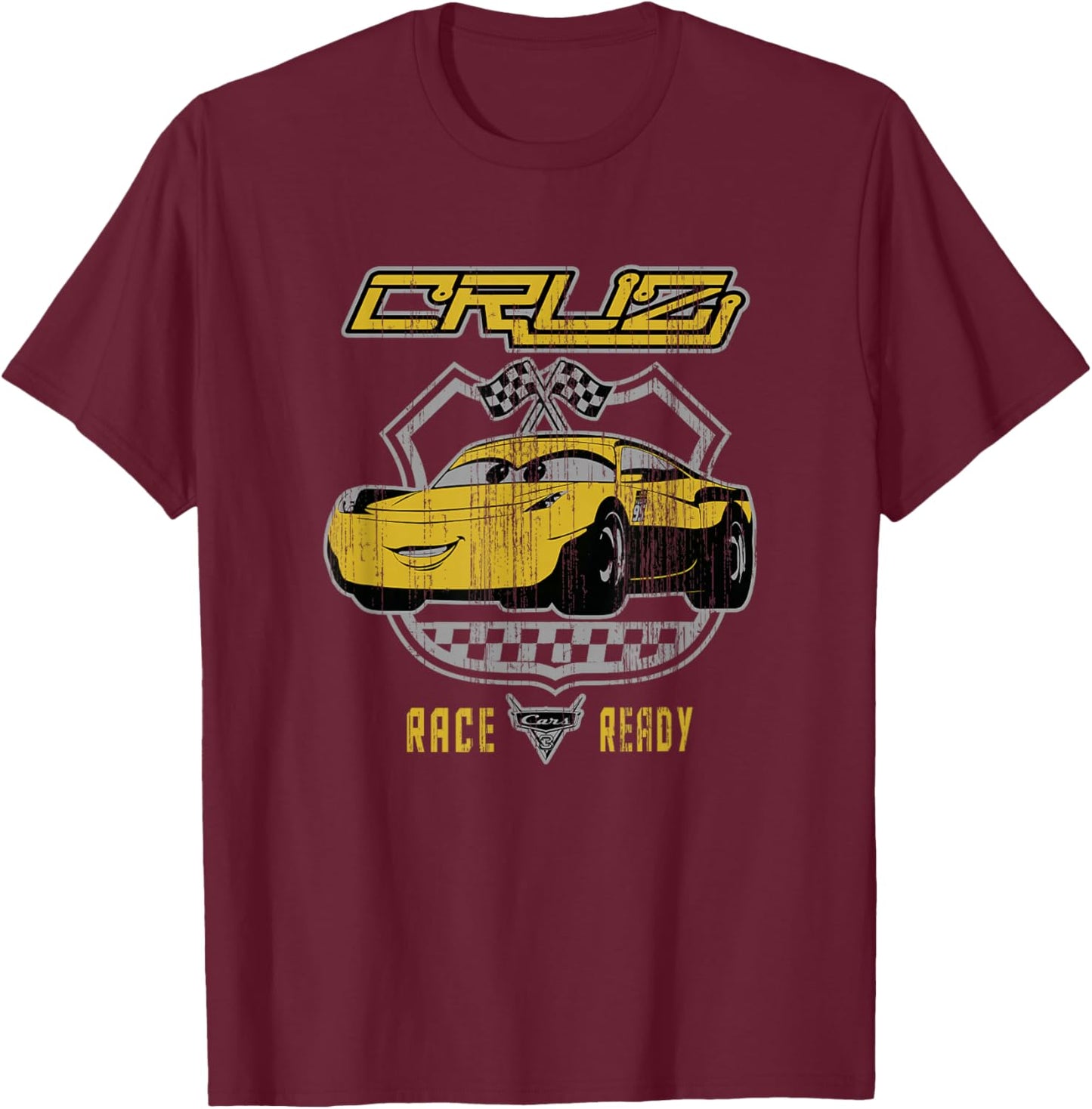 Disney Pixar Cars 3 Cruz Ramírez Race Ready Vintage Logo T-Shirt - T-Shirt | Maroon